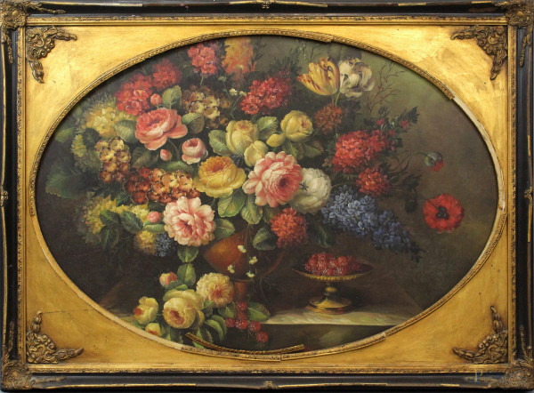 Natura morta-fiori, olio su tela, cm 71x100, entro cornice
