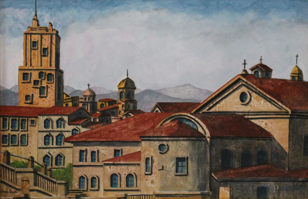Tonino Caputo - Torre delle milizie, olio su tela, 40x60 cm, entro cornice