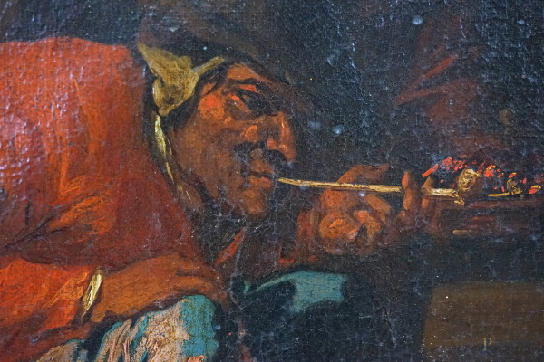 Cerchia di Egbert Van Heemskerck Il Vecchio (Haarlem, 1638 - Londra, 1704), Interno di taverna co...