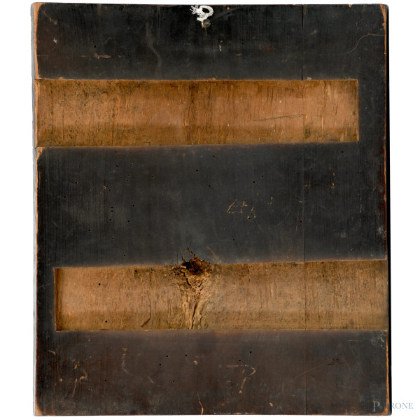 Icona russa, tecnica mista su legno, XIX- XX secolo, cm 36x31, (difetti e cadute di colore)