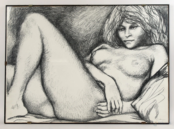 Nudo di donna, litografia, cm 50x69,5, ES.81/175, firmata Guttuso, entro cornice.