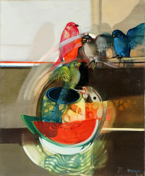 Giorgio Bossola - Le ombre, olio su tela, cm 60x50, con allegata autentica su fotografia
