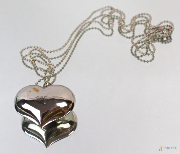 Collana con ciondolo in argento a forma di cuore, lunghezza collana cm 90