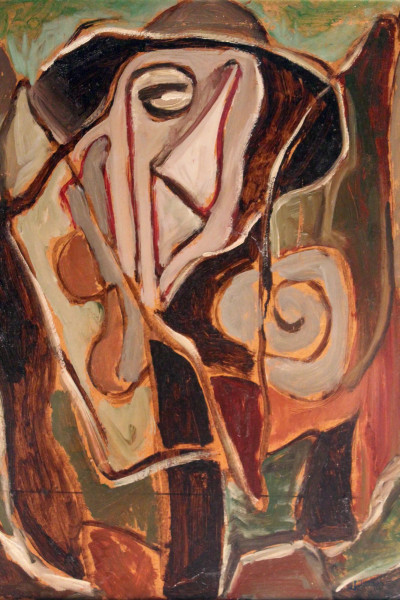 Astratto, olio su masonite, etichetta con attribuzione a Julio Gonzalez sul retro, cm 68 x 56, entro cornice.