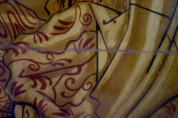 Lotto di quattro stampe rappresentanti geishe, XX secolo, misura max cm 107x52 circa, entro corni...