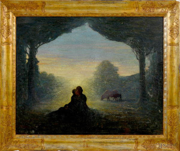 Neli Marchese (XIX-XX secolo), Al tramonto, olio su tela, cm 80,5x100, firmato in basso a sinistra, entro cornice, (difetti)