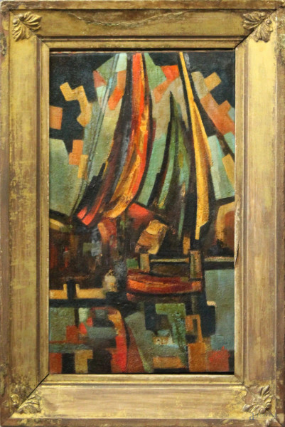 Artista futurista, Il veliero, olio su tela, anni &#39;30, cm 46 x 80.