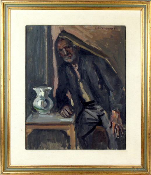 Marco Novati - Ritratto d'uomo, olio su cartone, cm 43x35, entro cornice.