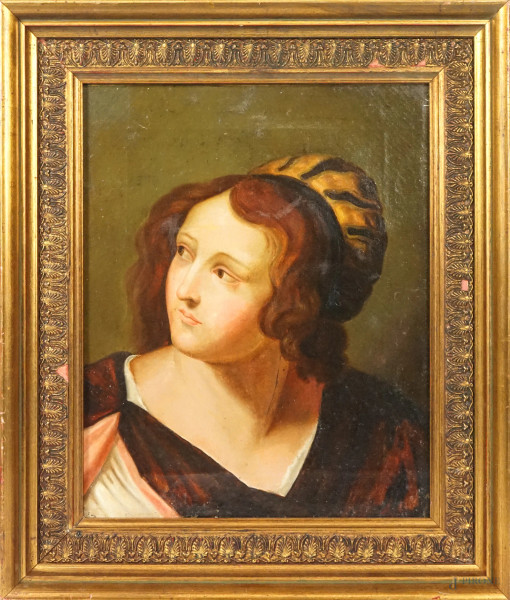 Figura femminile, olio su tela, XIX-XX secolo, cm 42x34, entro cornice