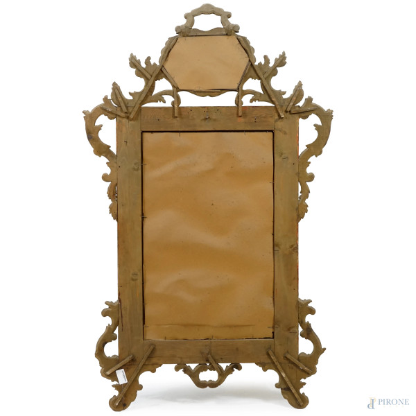 Specchiera in legno dorato con doppia cornice, XIX-XX secolo, ingombro cm 160x93 circa (difetti)