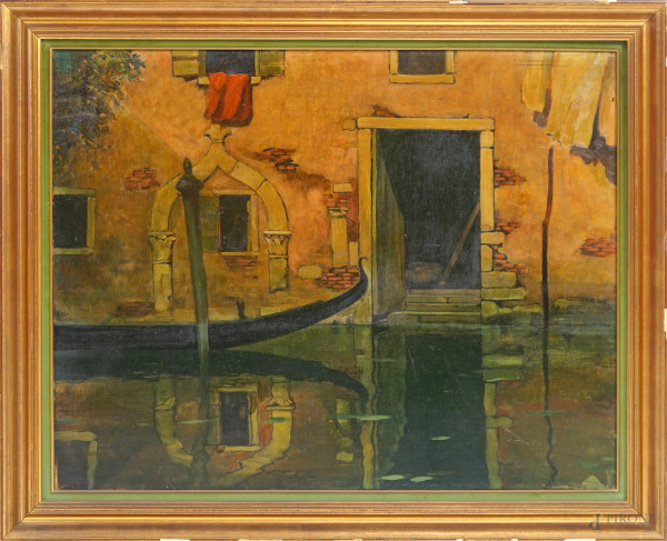 Scorcio di Venezia, olio su tavola, XX secolo, cm 50x64, entro cornice