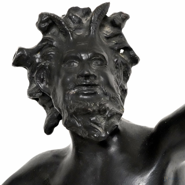 Fauno, XX secolo, bronzo brunito, altezza cm 80, (difetti)