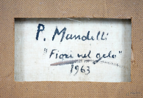 Fiori nel gelo, olio su tela, cm 30x40, entro cornice