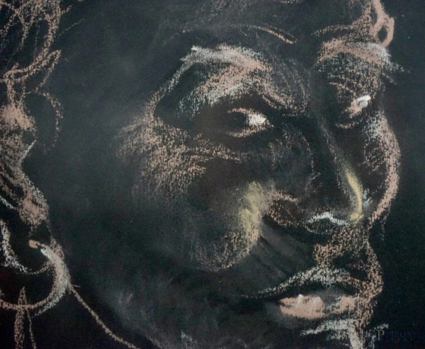 Ritratto, pastello su cartoncino nero, cm 46x31, firmato, entro cornice