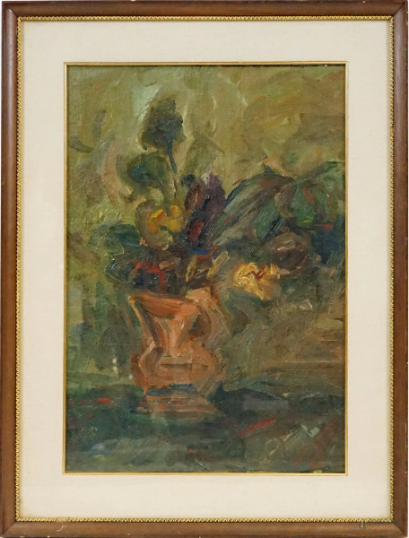 Vaso con fiori, olio su tela, cm 49x34, firmato, entro cornice