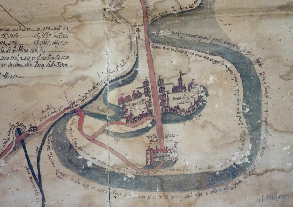 Lotto composto da 7 carte topografiche di Narni e dintorni, carta applicata su juta, sec. XVIII, ...