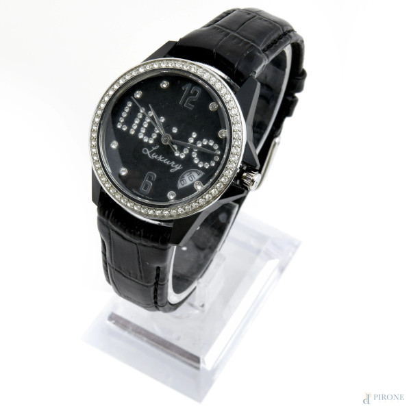 Orologio Liu-Jo da donna con quadrante nero e strass, cassa cm 3,5, lunghezza 23,5, (meccanismo da revisionare)