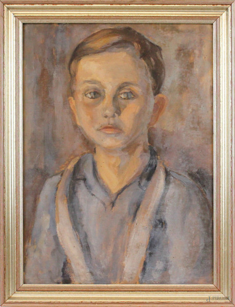 Ritratto di ragazzo, olio su tavola, cm 40x29, XX secolo, entro cornice