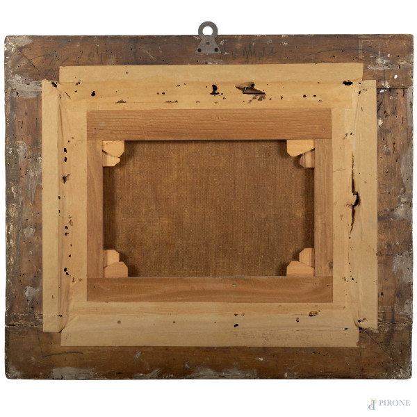 Scuola italiana del XVII secolo, Fuga in Egitto, olio su tela, cm 34x45, entro cornice