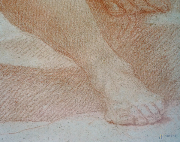 Nudo maschile disteso, sanguigna su carta filigranata, XVIII secolo, cm 47x38, entro cornice