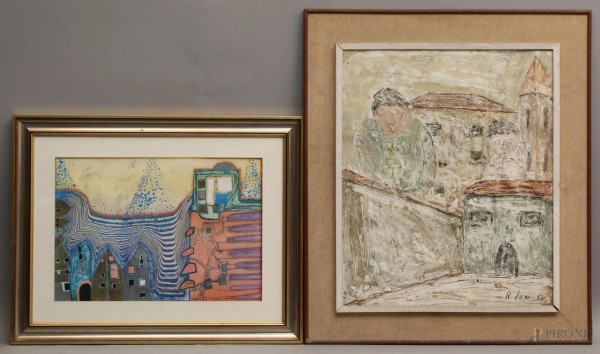 Lotto composto da due dipinti a soggetti diversi ad olio, (dimensione massima 50x70), firmati entro cornici.