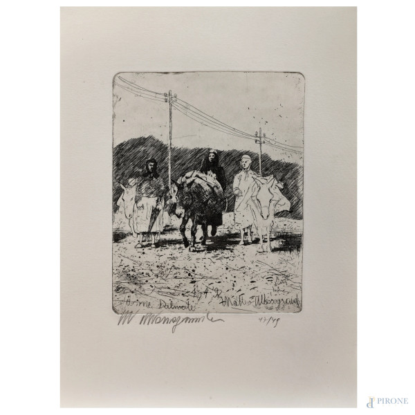 Matteo Massagrande (1959), Donne dalmate, acquaforte, es. 47/49, cm 26,5x19,5, firmato in basso a sinistra