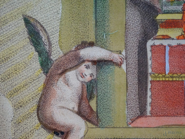 Santa Maria delle Vertighe, stampa colorata, XIX secolo, misure compreso passepartout cm 36,5x26,...