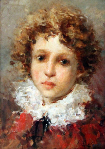 Ritratto di fanciullo, olio su legno, 31x20 cm, entro cornice