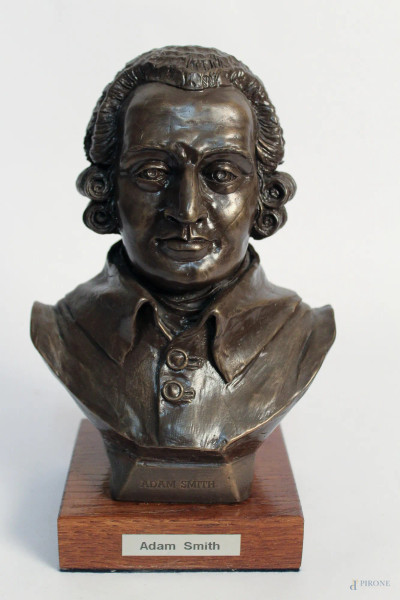 Adam Smith, busto in gesso rivestito in lastra, H 22 cm.