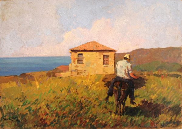 Angiolo Volpe - Ritorno a casa, olio su masonite, cm 50 x 70.
