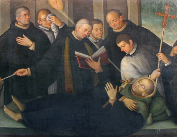 La morte di San Benedetto, olio su tela, cm. 161x206, XVIII sec.
