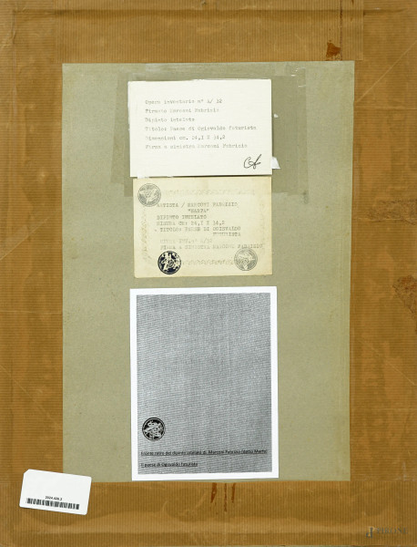Fabrizio Marconi "Marfa", Paese di Ogisvaldo futurista, olio su carta telata, cm 34x24, firmato i...