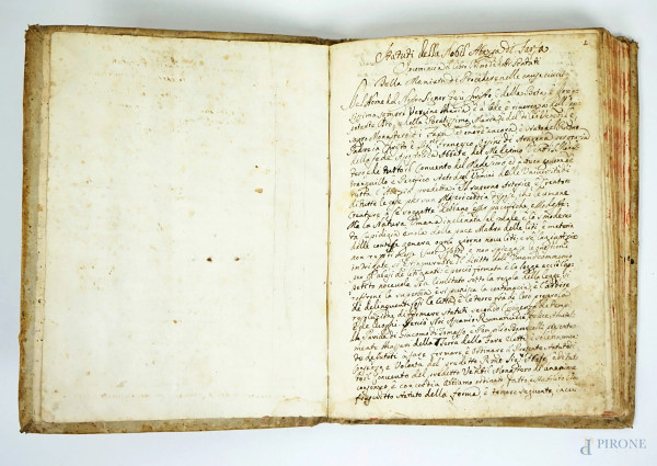 Antico volume manoscritto del XVIII secolo, (difetti)