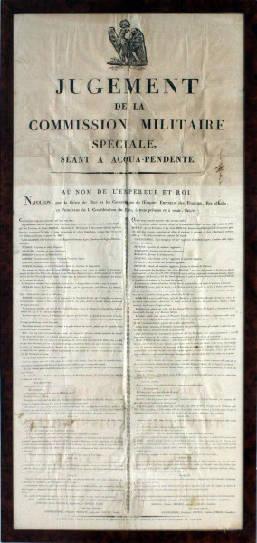 Sentenza della Commissione Generale di Acquapendente del 22/11/1811, cm 120x55, entro cornice.