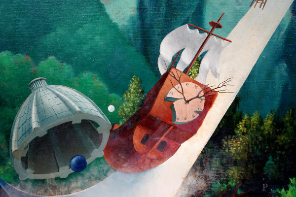 Senza titolo, olio su tela, cm 92x126, firmato e datato Darko MCMLXXIV