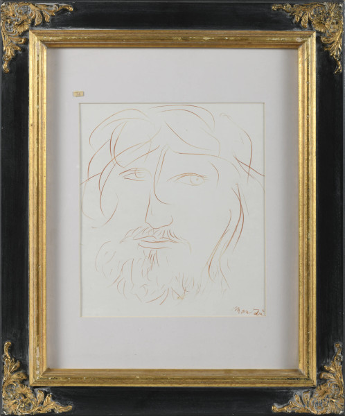 Giacomo Manzù (1908-1991), Testa di Edipo, sanguigna su carta, 1964, cm 28x31,5, firmato in basso a destra, entro cornice