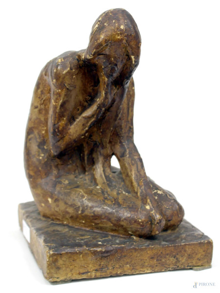 Ernesto Biondi - Figura, scultura in gesso, H 23 cm, difetti.