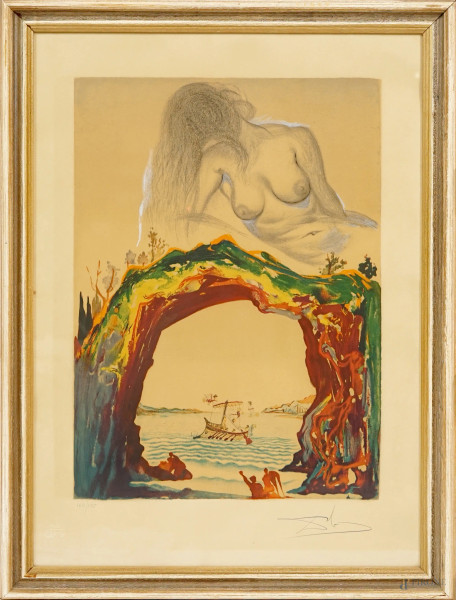 Salvador Dalì (1904-1989), La sirena, litografia, firmata in basso a destra, esemplare n. 162/195, cm 72x53, entro cornice