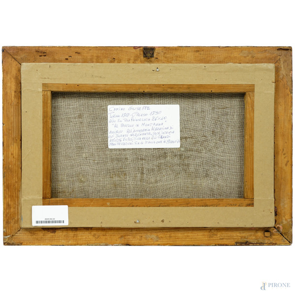 Al pascolo, olio su tela, firmato in basso a destra, cm 26,2x40, entro cornice (difetti)