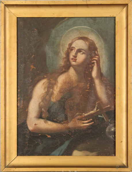 Maddalena penitente, olio su tela 29x20 cm, XIX sec, entro cornice.