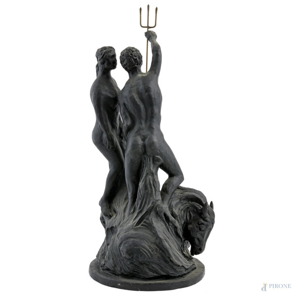Aligi Sassu (1912-2000), Poseidone e Atena, scultura in bronzo, altezza cm 53, firmata al retro, ...