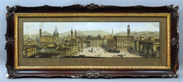 Veduta panoramica di Firenze, gouche su carta, cm. 34x97, XIX secolo, entro cornice.