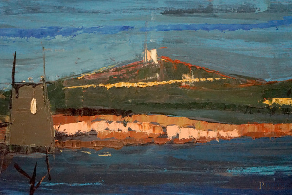 Scorcio di costa, olio su tela, cm 50x100, firmato e datato, entro cornice.