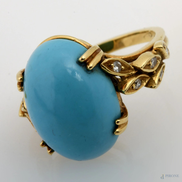 Anello in oro 18 kt con turchese, misura 14, peso gr 9,5