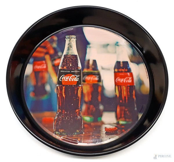 Coca Cola vassoio vintage in banda stagnata serigrafata, diametro cm 36.