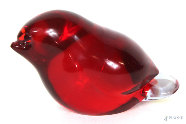 Allodola in vetro rosso di Murano, altezza cm. 8
