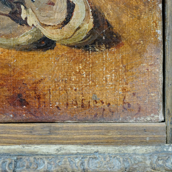 Il brigante, olio su tela, firmato e datato in basso a destra Fil Palizzi [18]65, cm 31x24, entro...