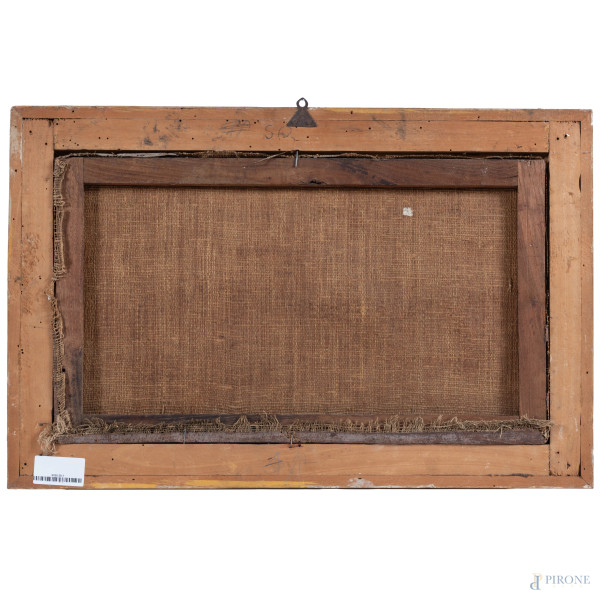 Veduta con vascelli, XVIII secolo, olio su tela, cm 33x56, entro cornice, (ondulazioni della tela...