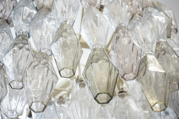 Lampadario della serie Poliedri in vetro soffiato in stampo, Venini, Murano, anni '50-'60, cm h 4...