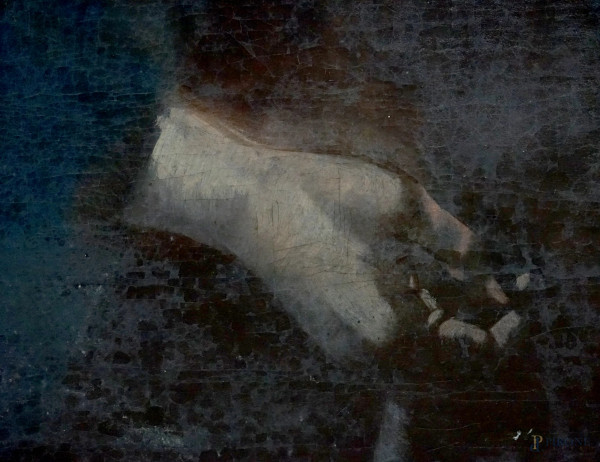 Pittore del XIX secolo, Ritratto di nobildonna, olio su tela, cm 110x84, entro cornice, (difetti)